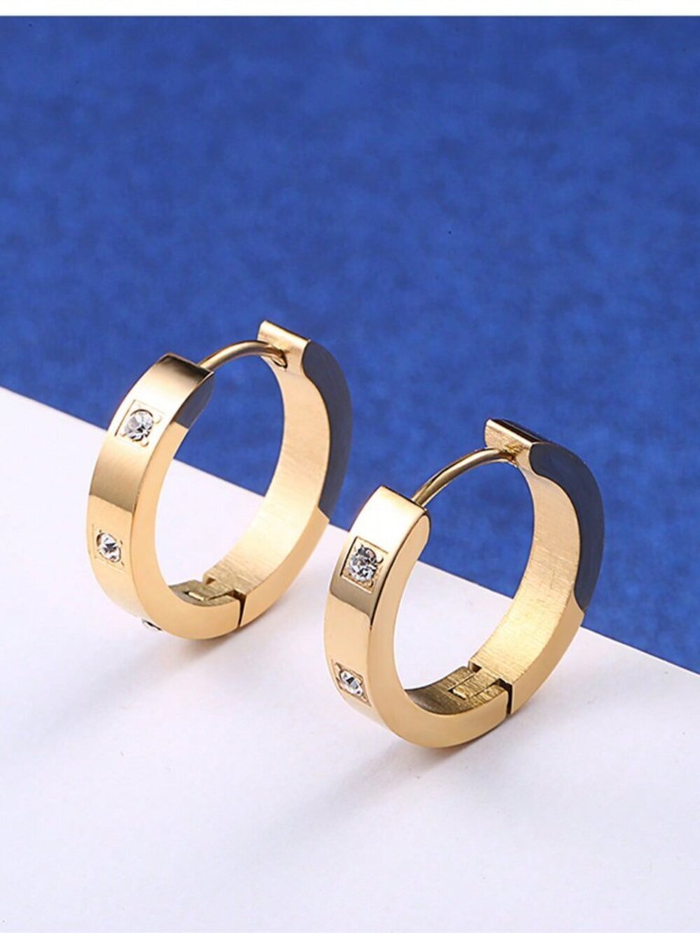 Gold Women's Exquisite Stainless Steel Cubic Zirconia Decor Hoop Earrings